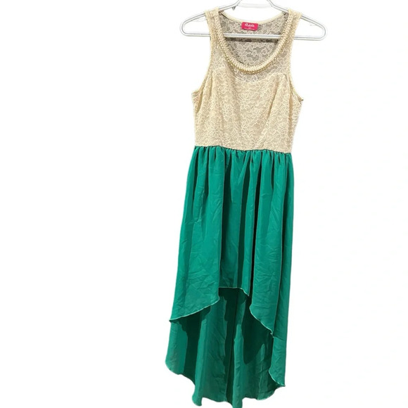 Gold and Green dress, high low, large - Picture 2 of 6